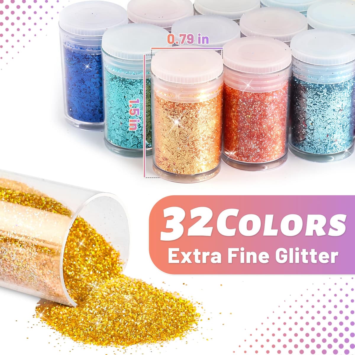 elzle Extra Fine Glitter Powder, 32 Colors Fine Craft Glitter, Glitters for Epoxy Resin, Nail Art, DIY Art, Painting Cards, Festival and Home Decoration — view 2