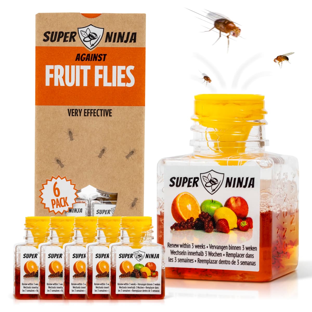Super Ninja Fruit Fly Trap - 2 pack, Highly Effective Fruit Fly Killer for Home & Kitchen, Up to 3 Weeks of Performance per Bottle, Child & Pet Friendly — view 10