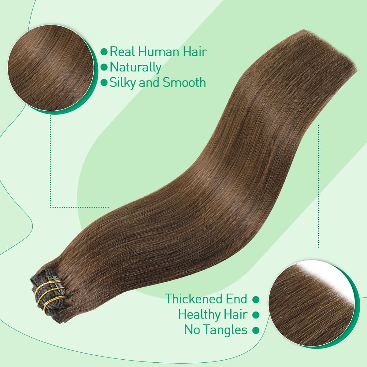 SURNEL Extensiones Clip Pelo Natural 100g 35cm 6 Piezas Castaño Chocolate Extensiones De Clip De Humano Real Extensiones Pelo Natural Remy (C#4-35cm) — view 92