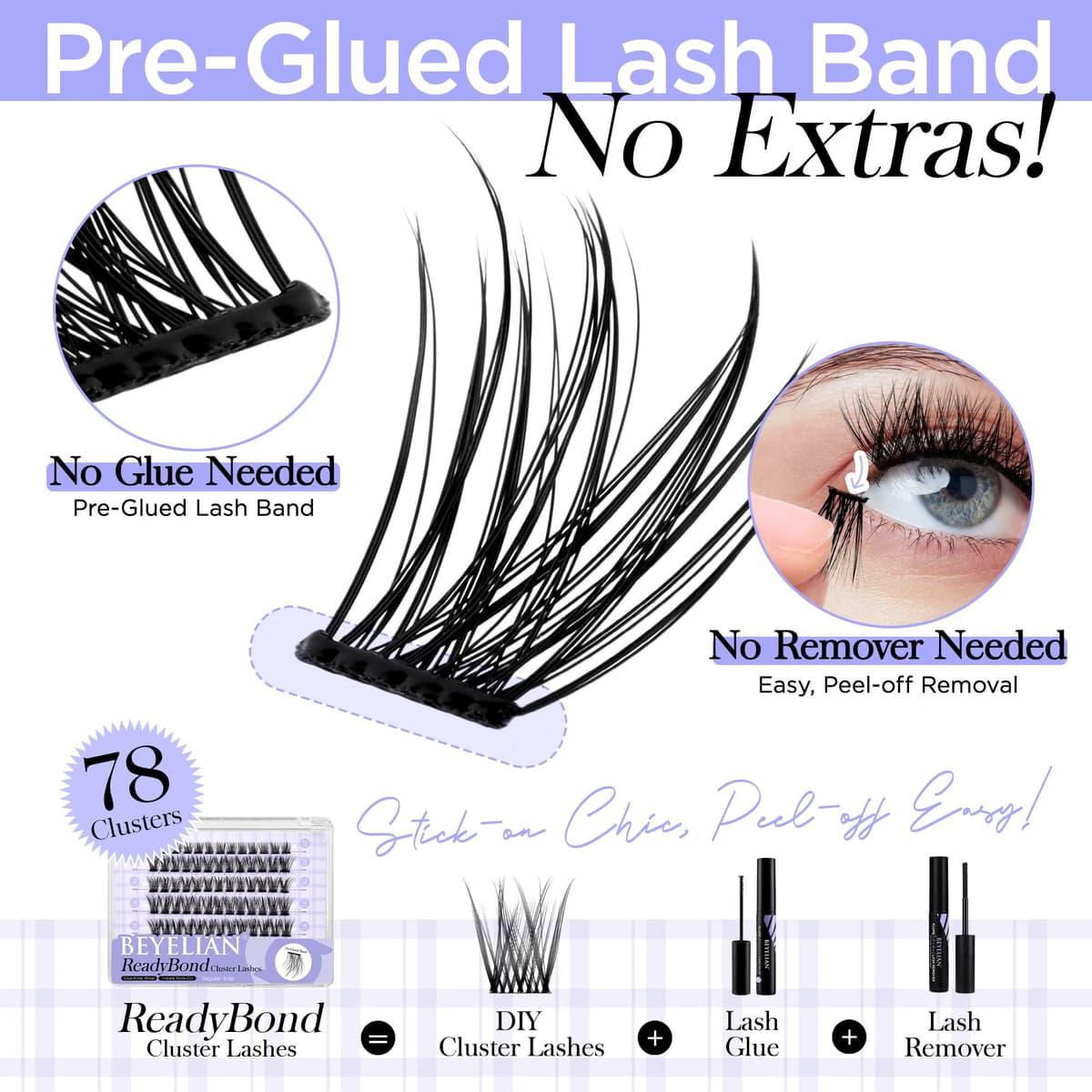 BEYELIAN Pestañas Postizas Self Adhesive, 72 Pcs D+ Curl DIY Press on Pestañas Individuales, Pestañas Adhesivas Reutilizables Cluster Lashes Pestañas Postizas (R06) — view 2