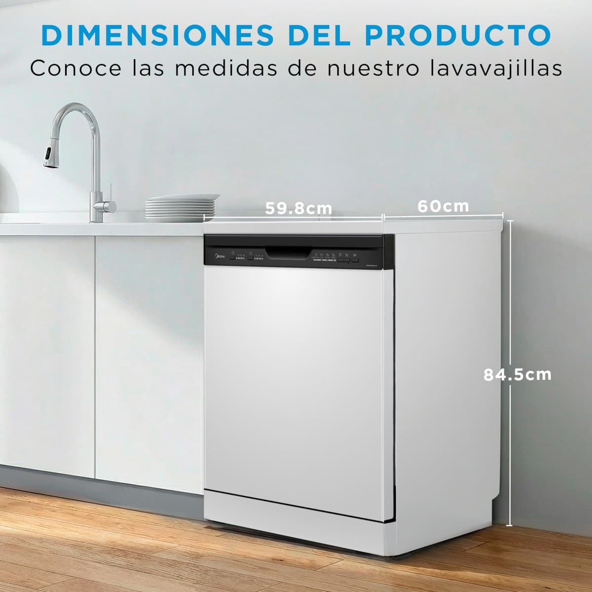 Midea Lavavajillas 60 cm+++ Blanco para 12 servicios - Lavaplatos Libre Instalación con 4 Programas de Lavado, Integrable - Filtro Antibacterias, 49 dB, y Función de Media Carga Nuevo Modelo — view 4