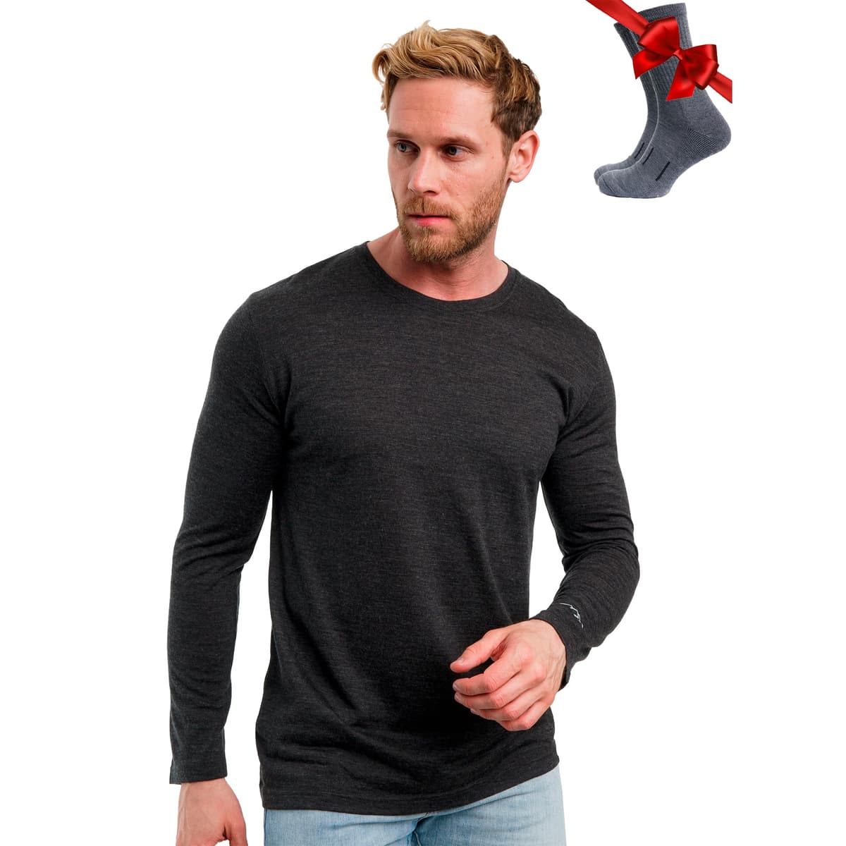 Merino.tech Camiseta Lana Merino Hombre - Deportiva Ropa Térmica 100% Lana Merino Ligero, Medio, Pesado con Calcetines — view 13