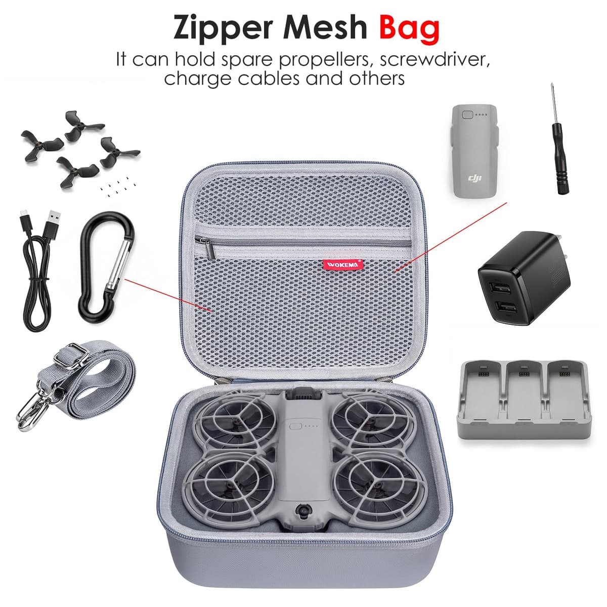 Funda para Drones para dji Neo 2, Funda rígida Impermeable para dji Neo 2, Bolsa de Viaje de PU portátil y compacta con Correa de Transporte — view 3