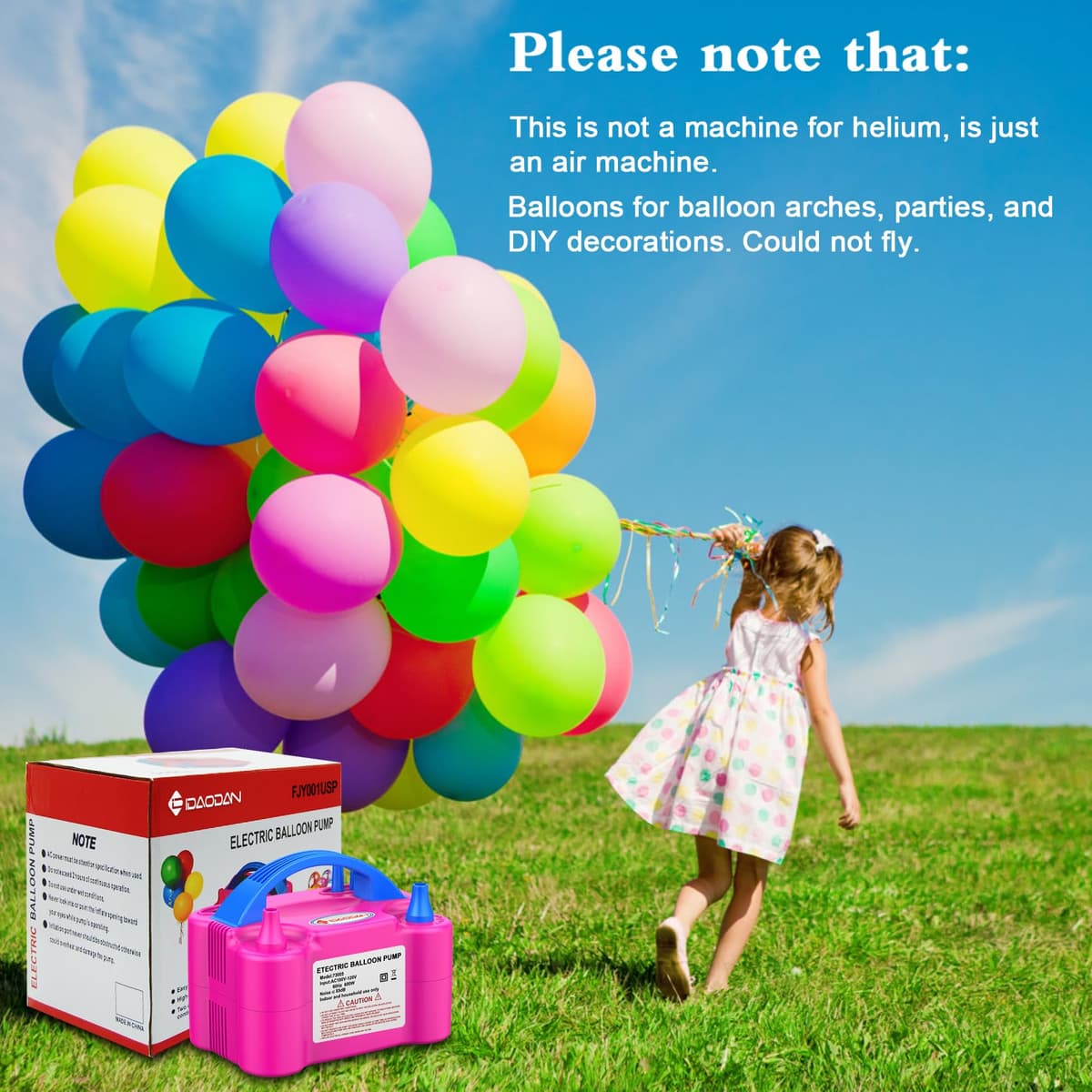 IDAODAN Electric Balloon Pump, Portable Electric Balloon Blower Machine Balloon Air Pump Dual Nozzle Rose Red 110V 600W Balloon Inflator for Party Decorations — view 7