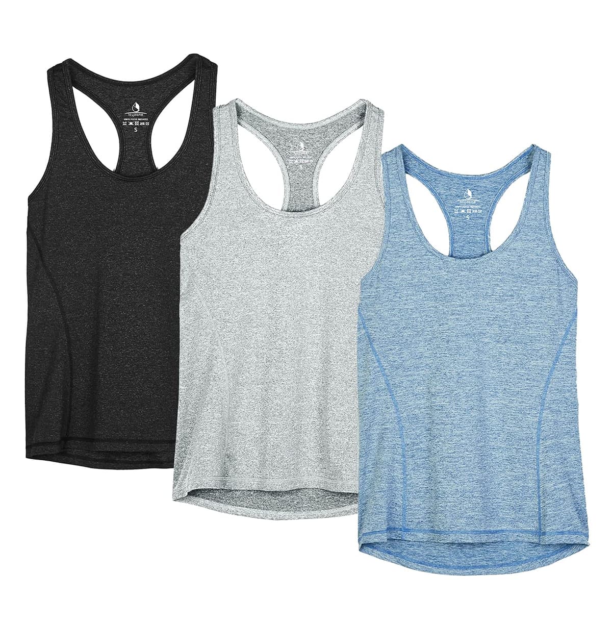 icyzone Camiseta de Tirantes Fitness Deportiva Mujer, Pack de 3