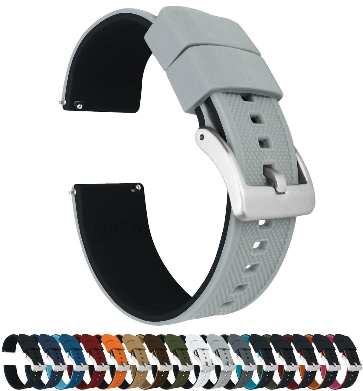 Barton Elite Silicone Watch Bands - Quick Release - Choose Color - 18mm, 19mm, 20mm, 21mm, 22mm, 23mm & 24mm Watch Straps (Stainless & Black Buckle Available) — view 30