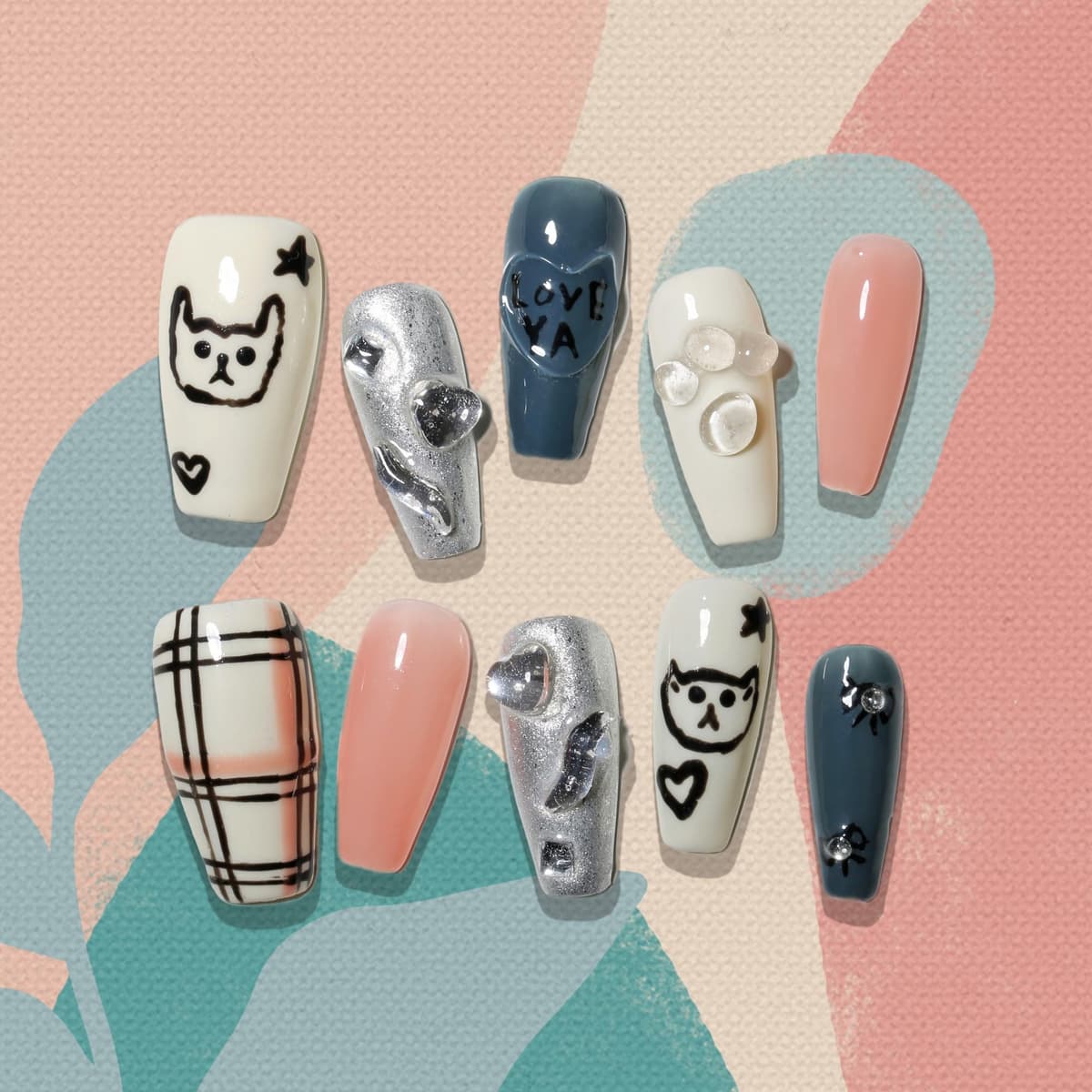 Sun&Beam Nails Handmade Press On Nail Long Coffin Ballerina Pink Flower Acrylic Fake Tip 3D Design Art Charms Cute with Storage Box 10 Pcs (S) — view 83