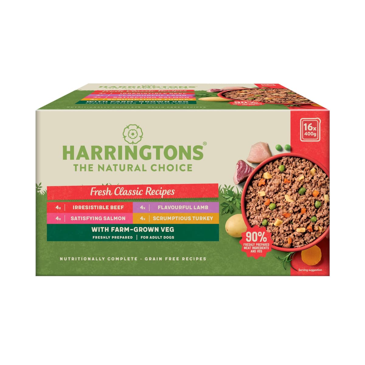 Harringtons Complete Wet Tray Grain Free Hypoallergenic Adult Dog Food Classics Bumper Pack 16x400g - Turkey, Lamb, Beef & Salmon - Made with All Natural Ingredients — view 2