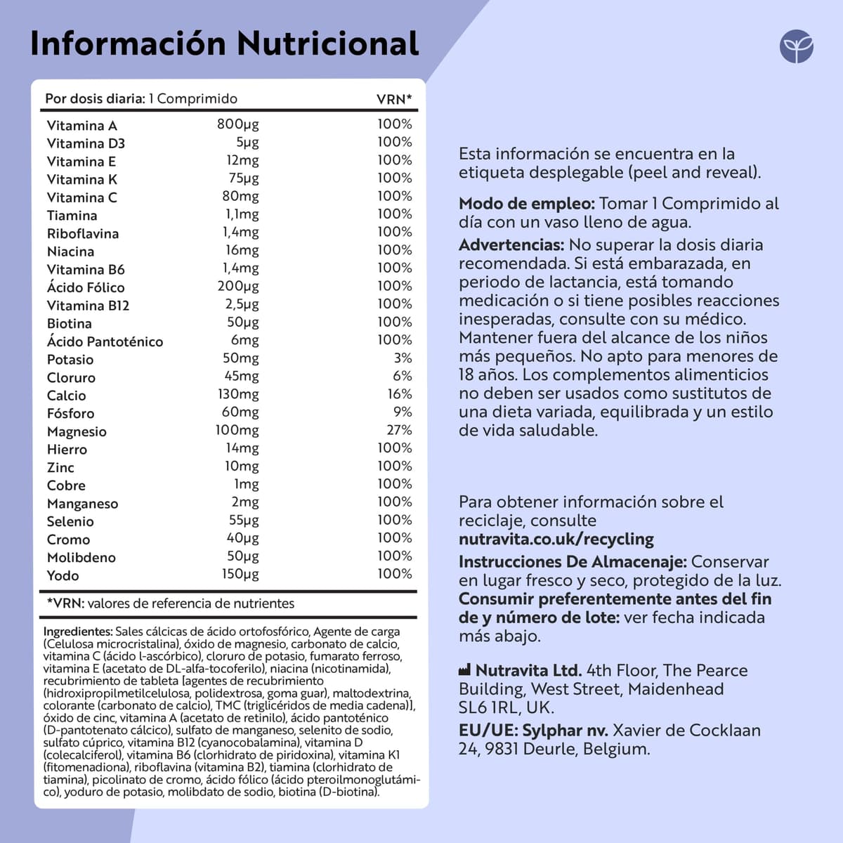 Nutravita Multivitaminas y Minerales - 90 Comprimidos Veganos - Complejo Multivitaminico Completo con 26 Esenciales Vitaminas A B C D3 E Calcio y Zinc - Vitaminico para el Cansancio - Hombre y Mujer — view 5
