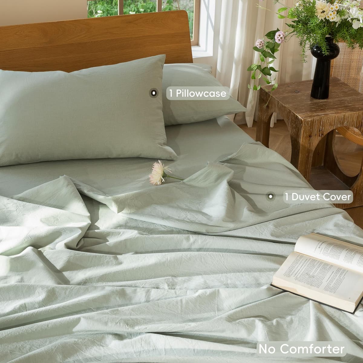 MooMee Bedding Duvet Cover Set 100% Washed Cotton Linen Like Textured Breathable Durable Soft Comfy (Tannish Linen Grey, King) — view 215