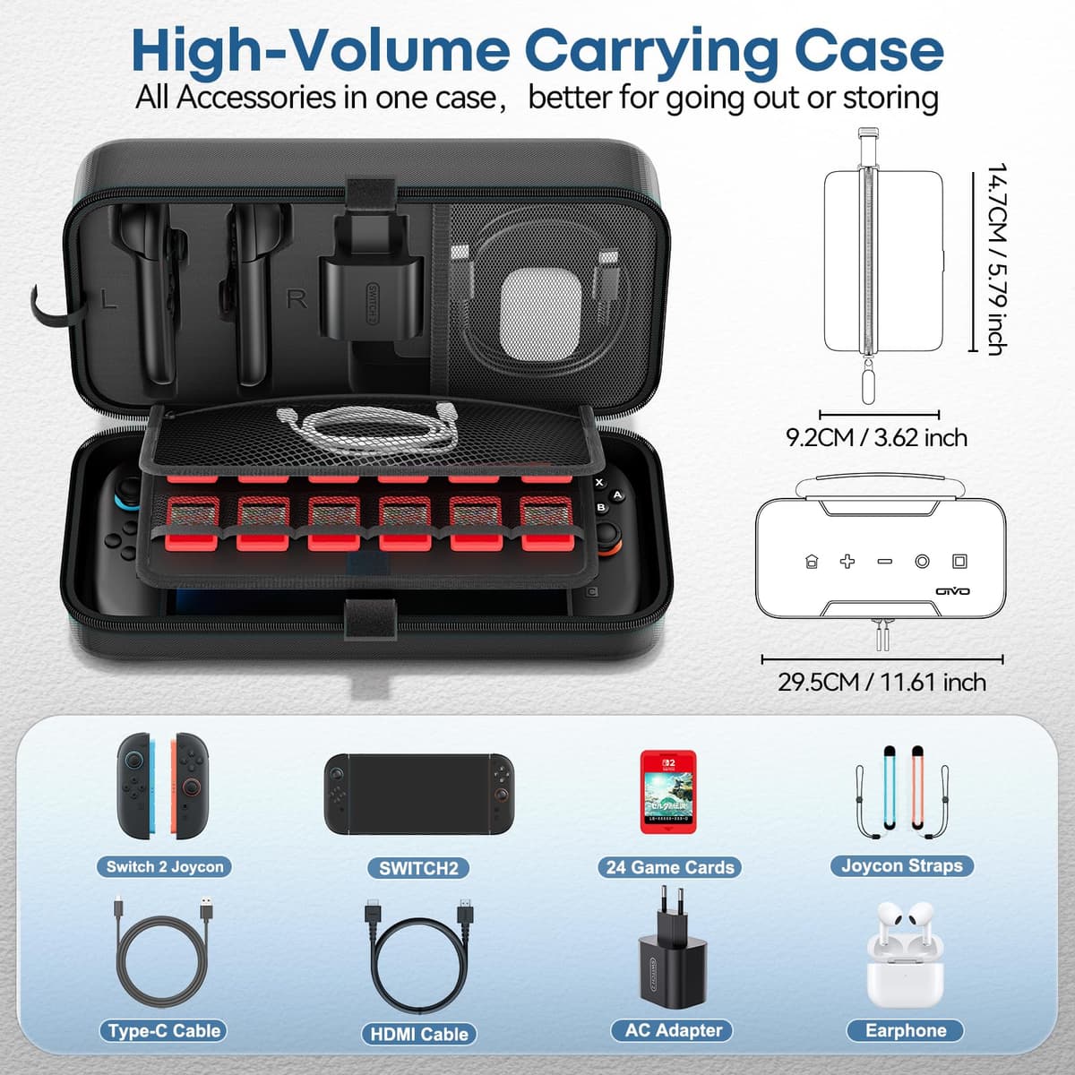 Funda para Nintendo Switch 2025, Bolsa de Transporte para Switch 2 para Joy-Con 2 y Consola, Funda de Viaje para Switch 2 para 24 Tarjetas de Juego y Accesorios, Organizador Cable y Adaptador-Negro — view 4