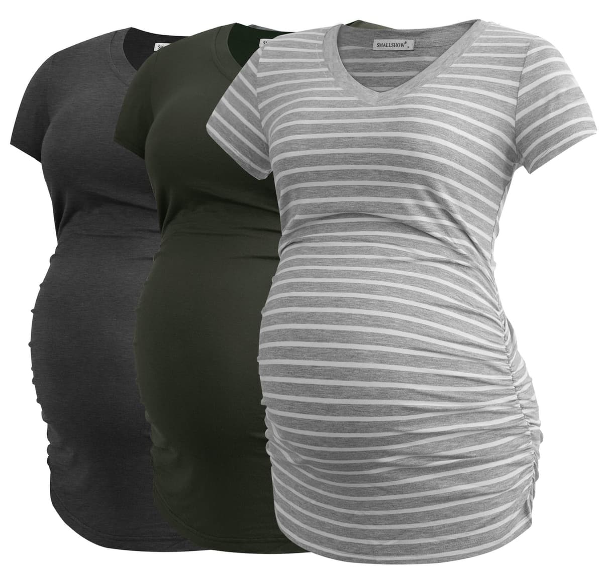 Smallshow Maternity Clothing Tops Side Ruched Pregnancy Clothes for Women 3-Pack — view 29