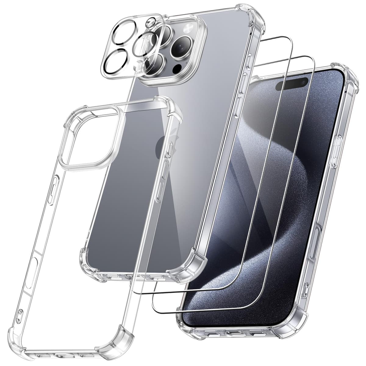 FLLAO 4 en 1 Funda para iPhone 15 con 2 Protector Pantalla y 1 Protector Lente Cámara, [Almohadilla de Aire integrada] Antigolpes Antiarañazos Carcasa 6,1 Pulgadas, Transparente — view 126