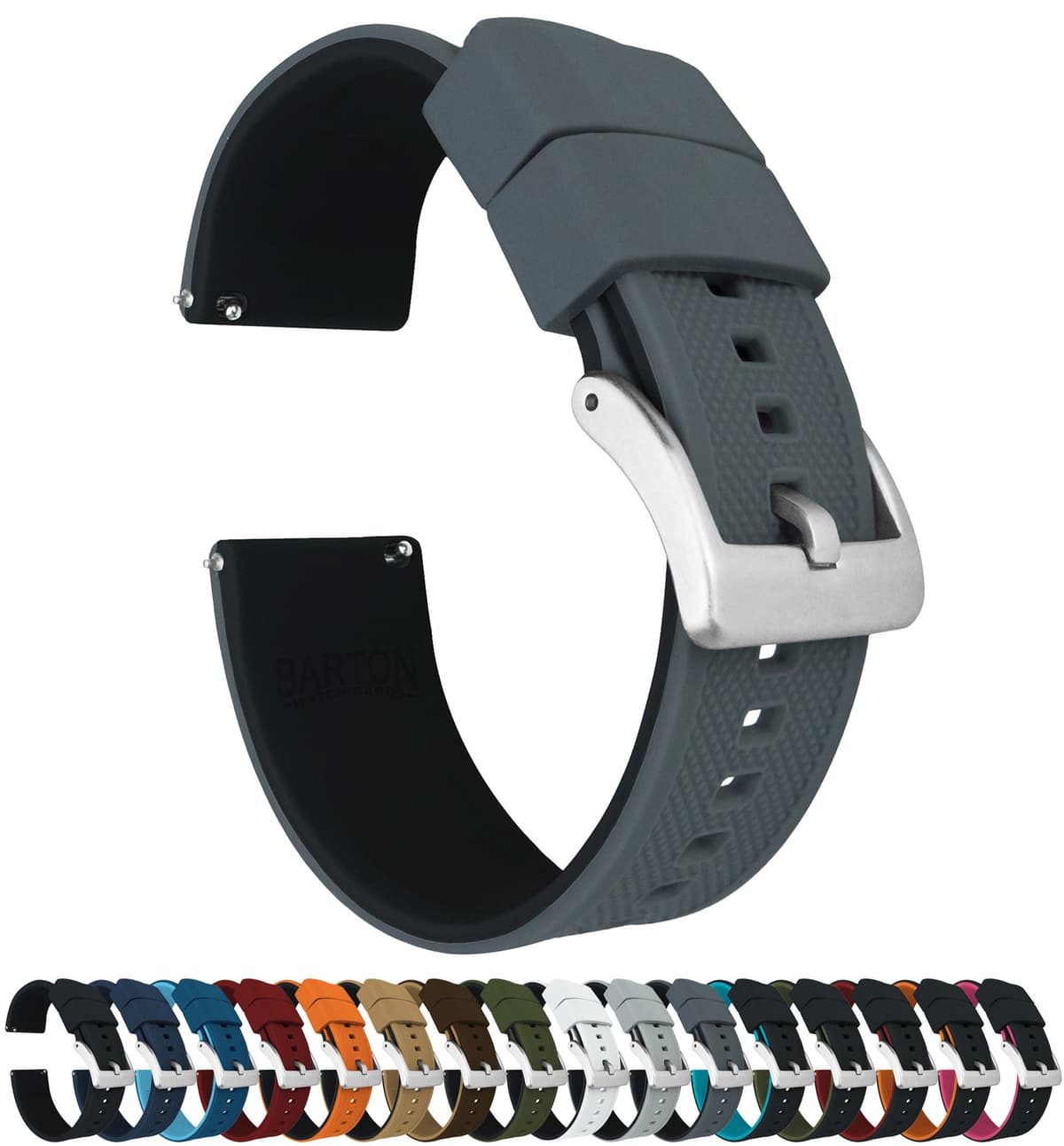 Barton Elite Silicone Watch Bands - Quick Release - Choose Color - 18mm, 19mm, 20mm, 21mm, 22mm, 23mm & 24mm Watch Straps (Stainless & Black Buckle Available) — view 19