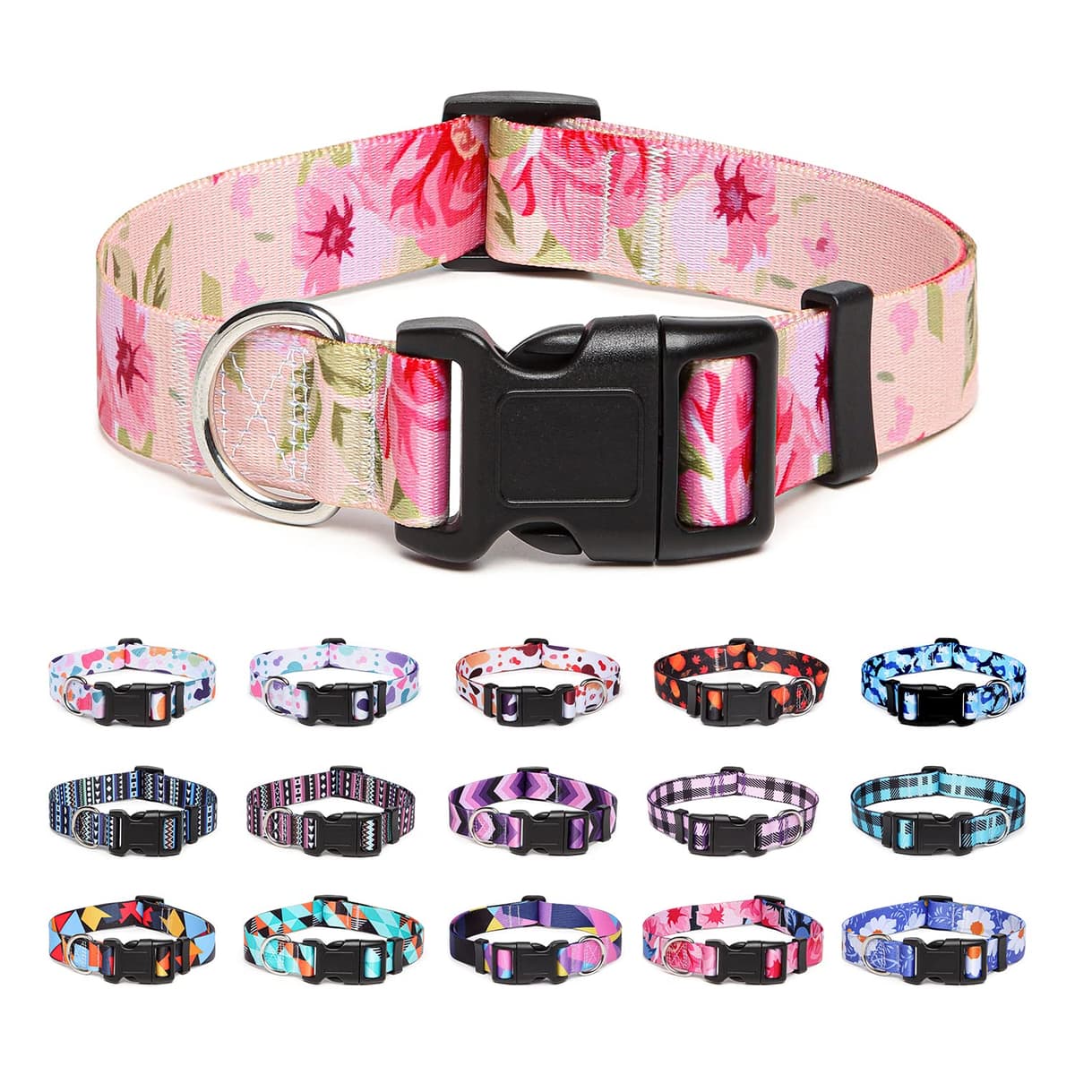 Adjustable Nylon Dog Collar with Patterns, Soft Comfy Pet Collar for Small Medium Large Dogs (S, Purple Plaid) — view 29