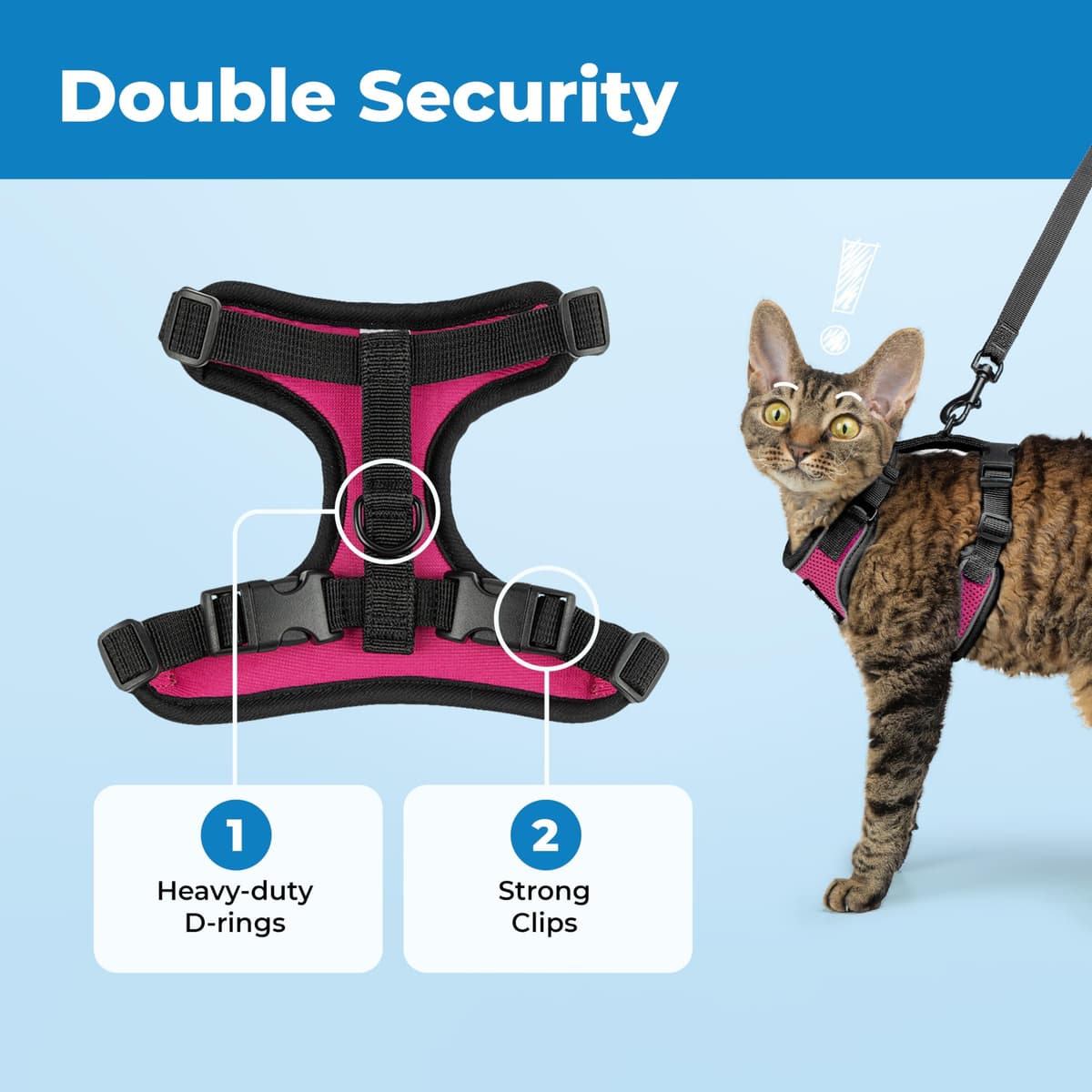 Voyager Escape Proof Cat Harness and Leash set with Reflective Stitching, Neoprene Handle 5ft - Supports Small, Medium and Large Cats, Kittens for walking by Best Pet Supplies - Black Trim-Fuchsia, XS — view 5