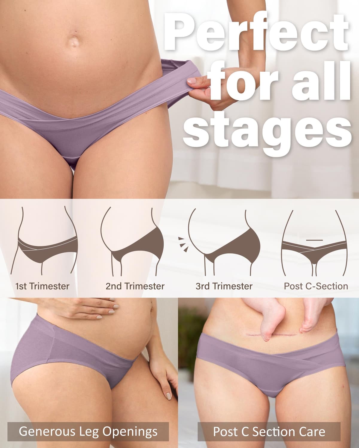 Intimate Portal Maternity Knickers | Pregnancy Postpartum Underwear | Under Bump Cotton Bikini Pants — view 3