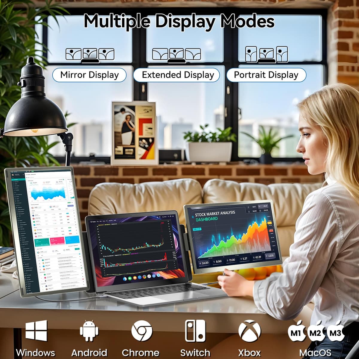 domyfan Portable Monitor 15.6" 120% sRGB FHD 1080P Extender Screen Portati for All Sizes Laptops with USB HDMI Plug-Play for Mac, Windows, Chrome, Android — view 3