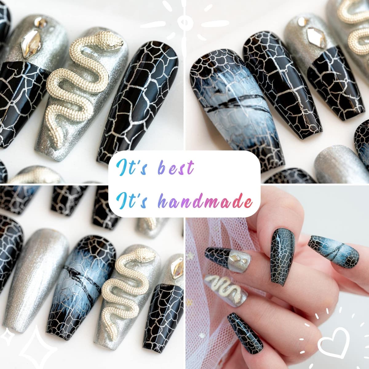 Sun&Beam Nails Handmade Press On Nail Long Coffin Ballerina Pink Flower Acrylic Fake Tip 3D Design Art Charms Cute with Storage Box 10 Pcs (S) — view 293