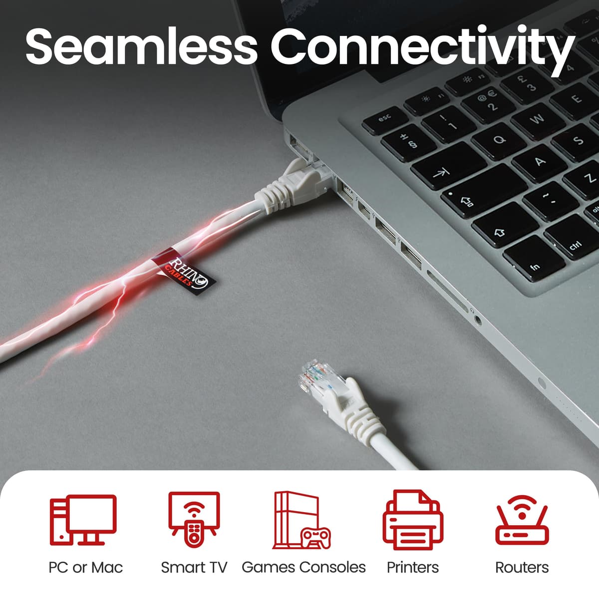 rhinocables CAT 6 High-Speed Gigabit Ethernet Cable - Patch Network Lead for LAN| Snagless UTP With LSZH Jacket | RJ45 Connector - Internet, Router, Modem, Smart TV, PC & More (5m, Black, Pack of 1) — view 3