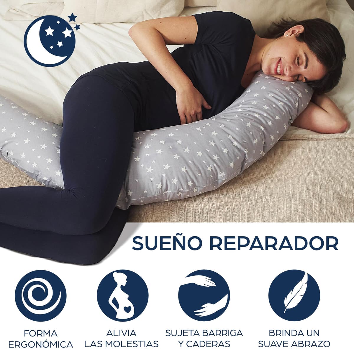 Niimo Cojín Embarazada XXL - Ganador del Doble Platino 2022, Cojín Embarazada y Cojín Lactancia Bebé con Funda 100% de Algodón, Almohada Embarazada Dormir, Lavable Relleno de Poliester — view 2