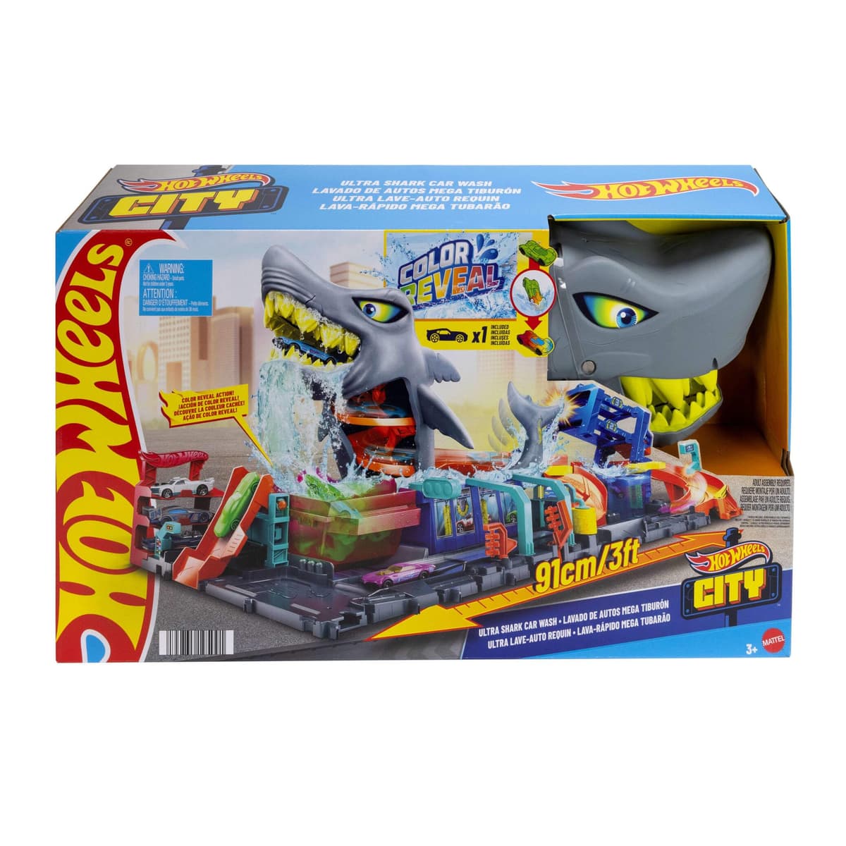 Hot Wheels Let's Race Netflix - City Toy Car Track Set, Ultra Shark Car Wash with 1:64 Scale Color Reveal Toy Car, Repeat Color-Change Feature, Storage, HTN82 — view 7