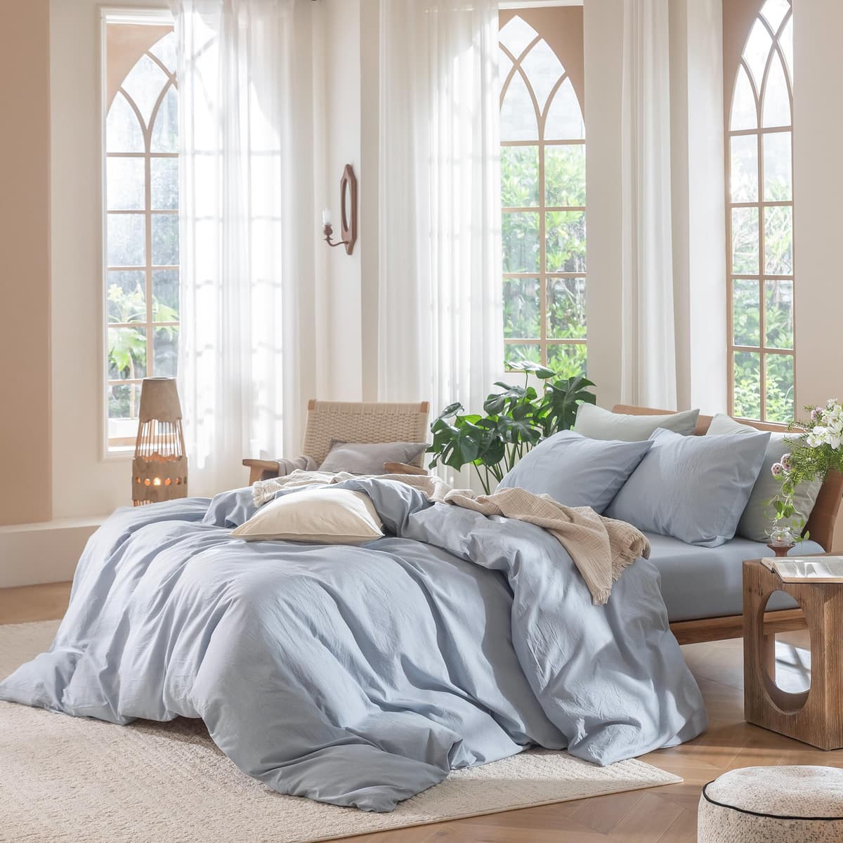 MooMee Bedding Duvet Cover Set 100% Washed Cotton Linen Like Textured Breathable Durable Soft Comfy (Tannish Linen Grey, King) — view 201