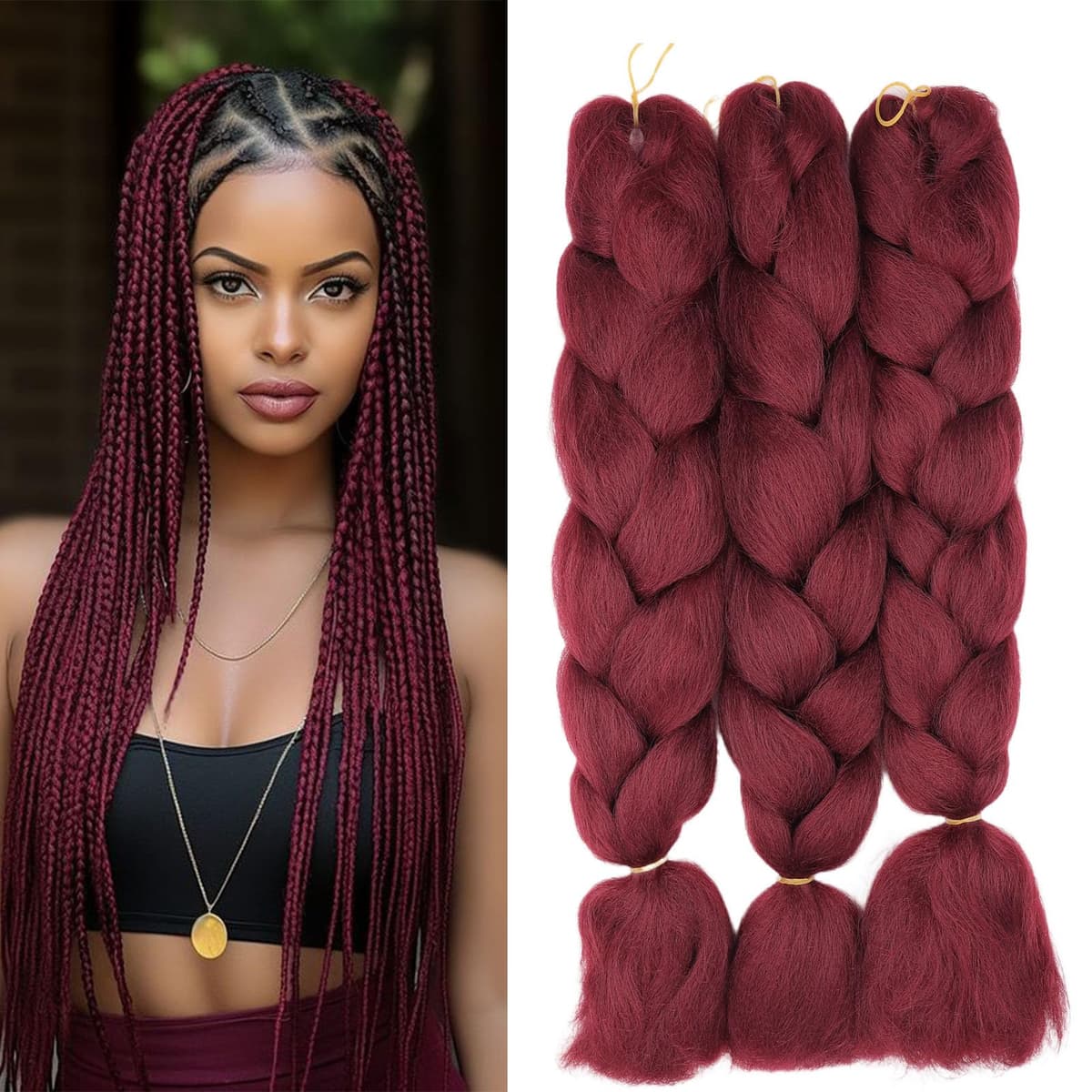 Gairyan Extensiones de Pelo Trenzas Africanas 1 Paquete 24" Pelo Sintetico Para Trenzas Natural Crochet Braiding Hair (Marrón Oscuro) — view 97