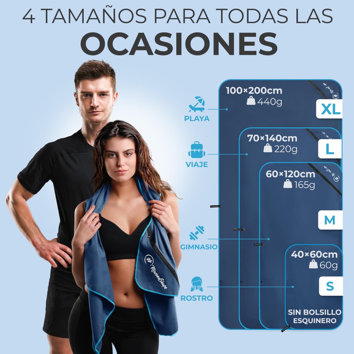 NirvanaShape Toallas de Microfibra | Absorbentes, Ligeras, de Secado rápido | Toallas de baño, Toalla de Viaje, Toallas Deportivas | Ideales para Viajar, IR al Gimnasio, la Playa, Practicar Yoga — view 5