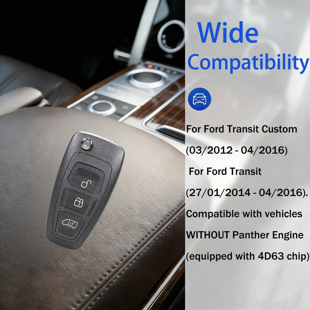 433MHz 3 Button Flip Key Fob for Ford Transit Custom Tourneo Focus Galaxy S-Max C-Max Connect with 4D-63 80 Chip,FCCID: BK2T-15K601-AA/AB/AC — view 4