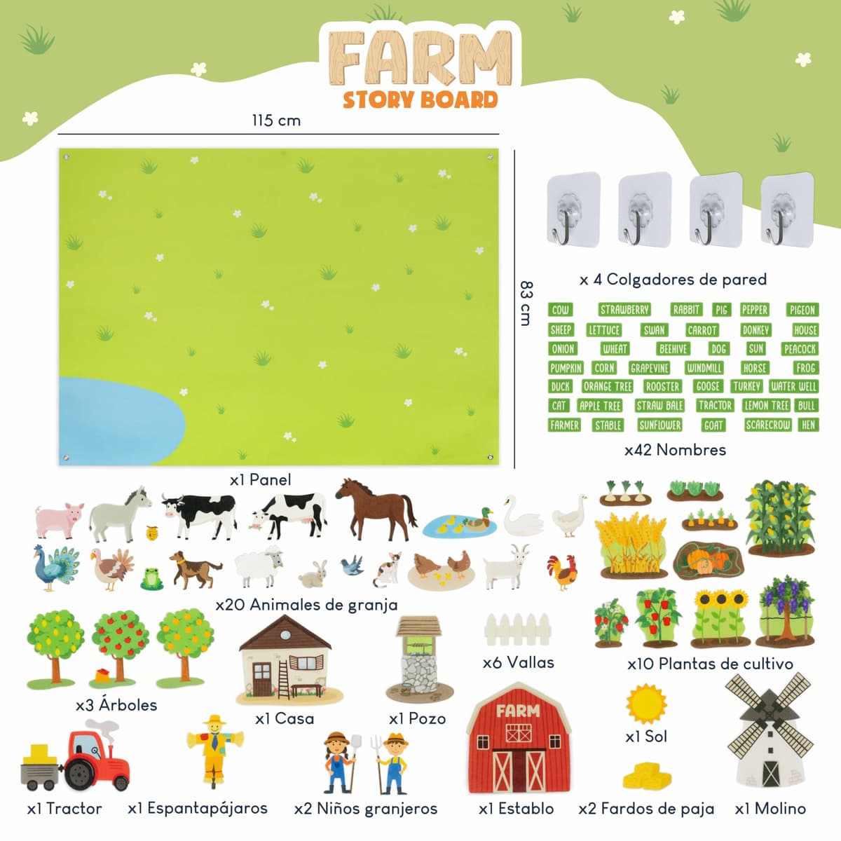 BONNYCO Felt Blackboard with 92 Animal Figures Farm Toys Montessori Children and Gifts for Children 3 to 8 Years Old. Sensory Panel Autism, Children's Educational Games, Christmas — view 2