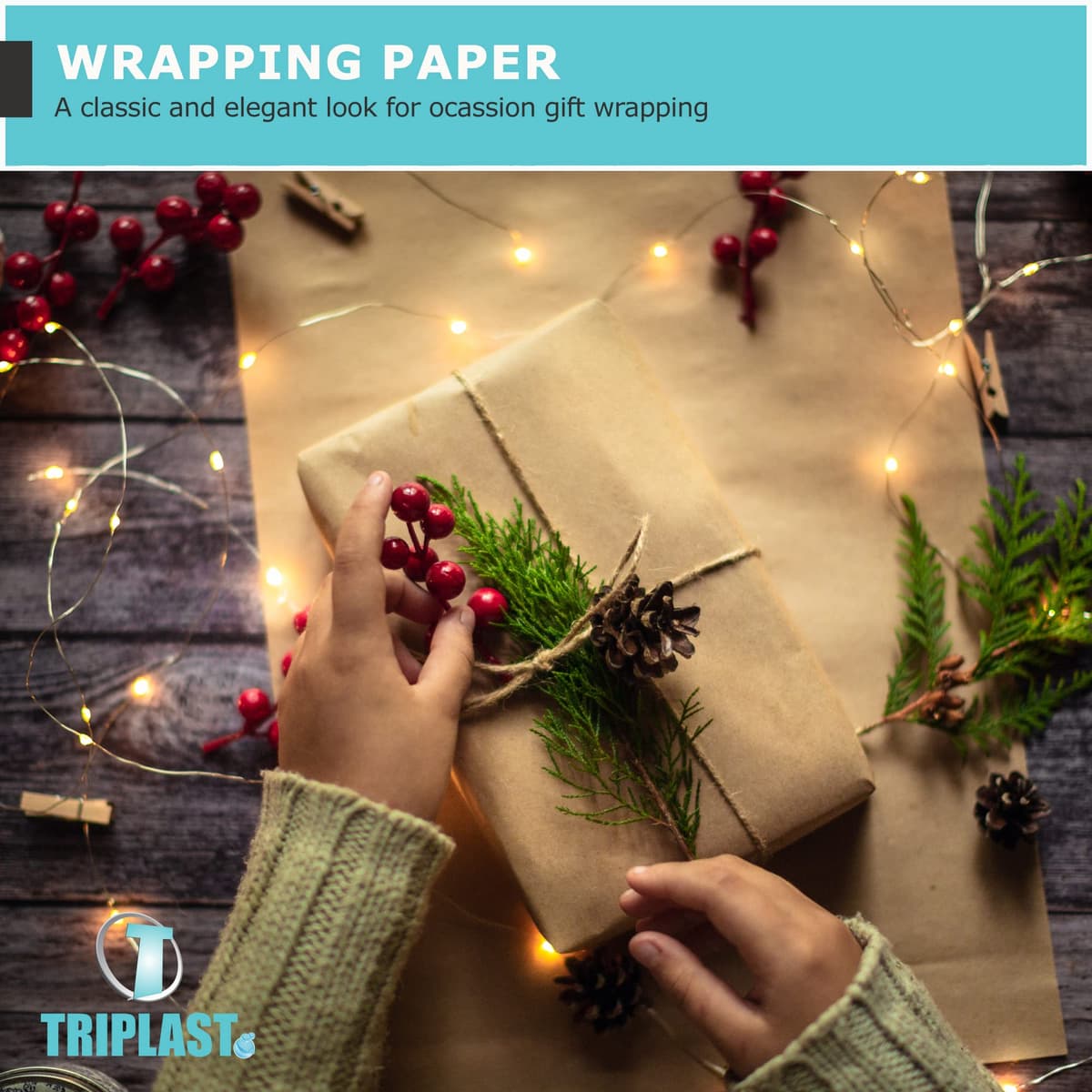 Triplast Brown ECO Kraft Paper (400mm x 30m) - Eco-Conscious & Recyclable - Multipurpose Wrapping Paper Roll with a Premium & Rustic Finish - Ideal for Gift Wrapping, Parcel Packing, Arts & Craft — view 7