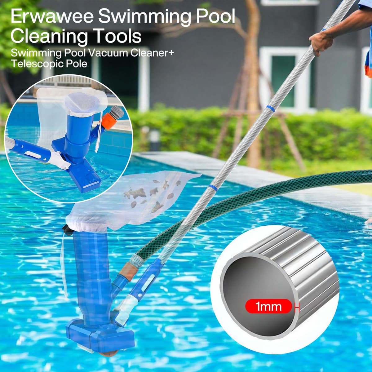 Aspirador de Piscina, Aspiradoras de Mano para Piscinas con 4 Postes de Aluminio Extraíbles y Skimmers para Piscinas, Kit de Limpieza Piscina para Bañera de Hidromasaje de Fuente de Piscina — view 5