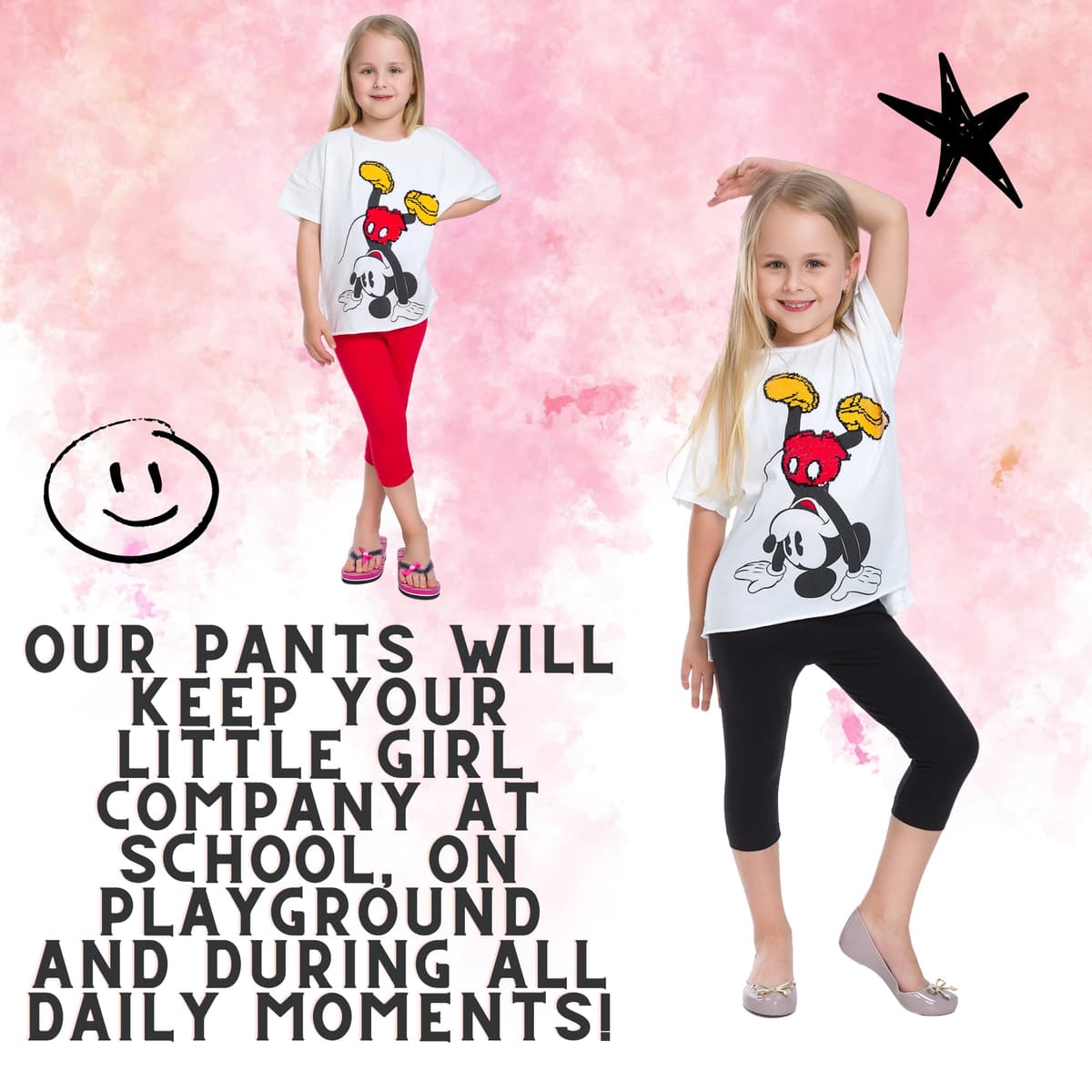 hi!mom Girls Cropped Leggings 3/4 Lenght - Cotton Basic Opaque Stretchy Dance Sport School Summer Capri Leggings - Pants for Kids Leggings — view 4