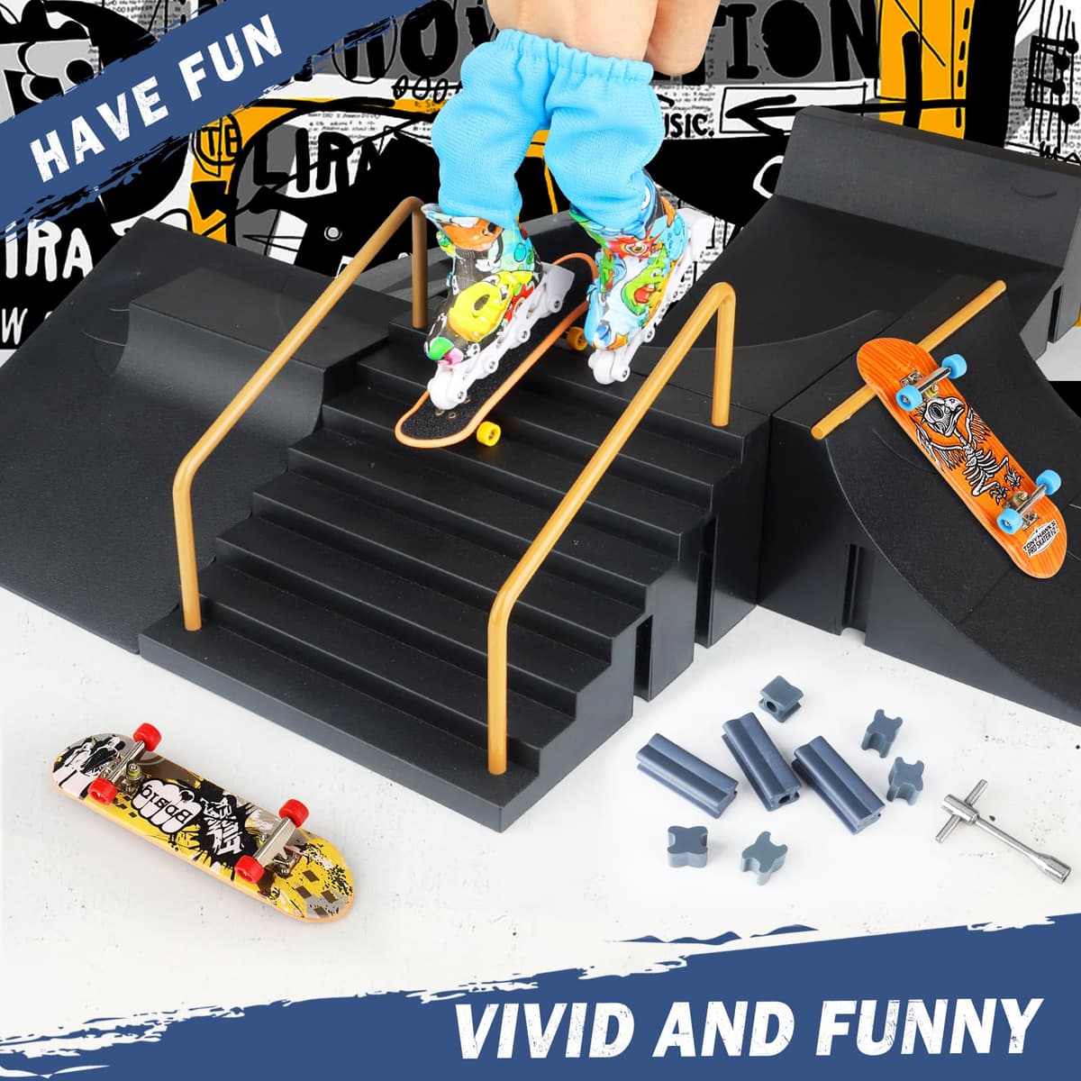 CS COSDDI Juego de Accesorios para Monopatín y Rampa, Juguetes para Montar uno Mismo, Parque de Dedos con Rampa, Parques para Deportes, Regalo para Niños — view 3