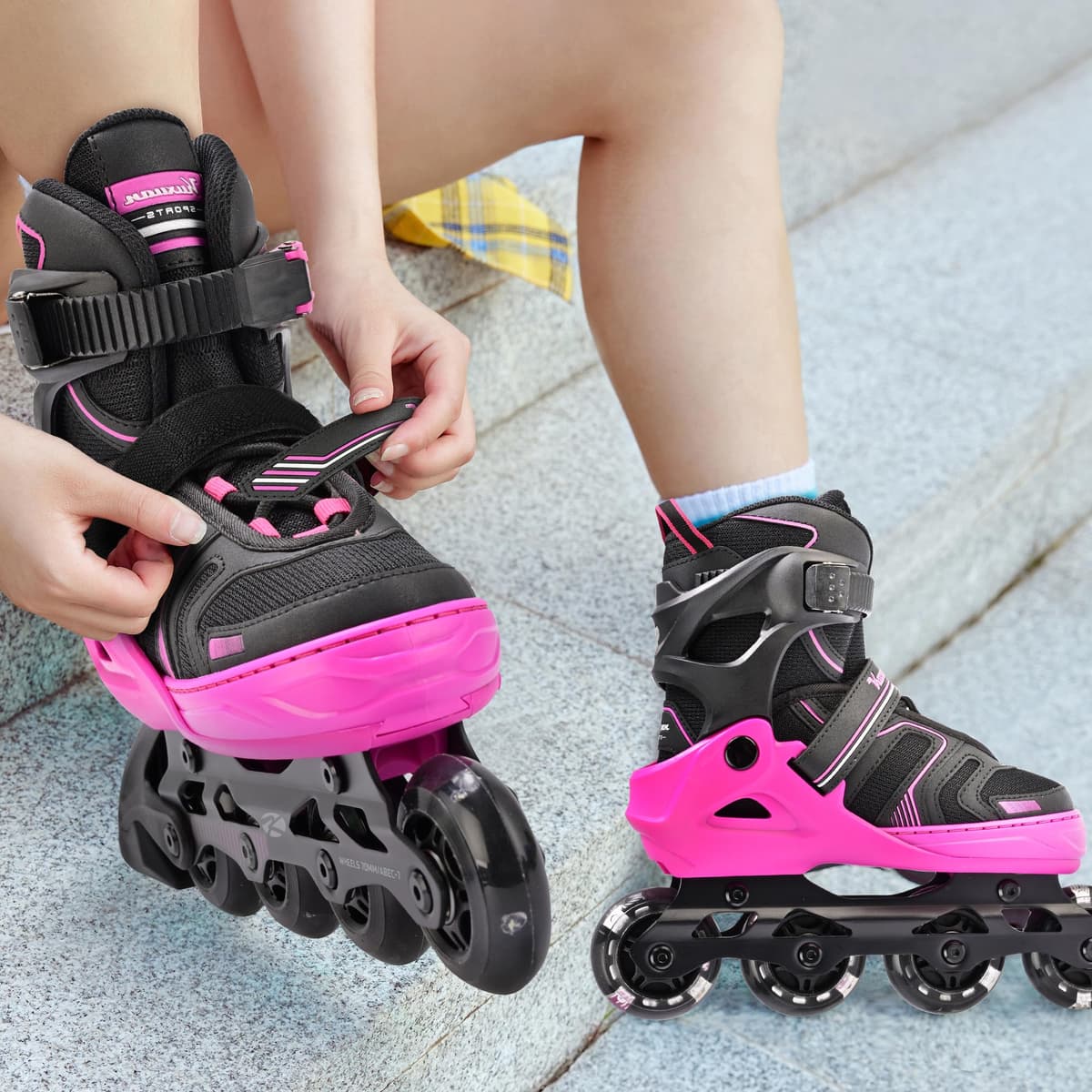 Kuxuan Skates Patines en línea ajustables para niños y niñas con ruedas luminosas, patines adolescentes para principiantes y mujeres — view 5