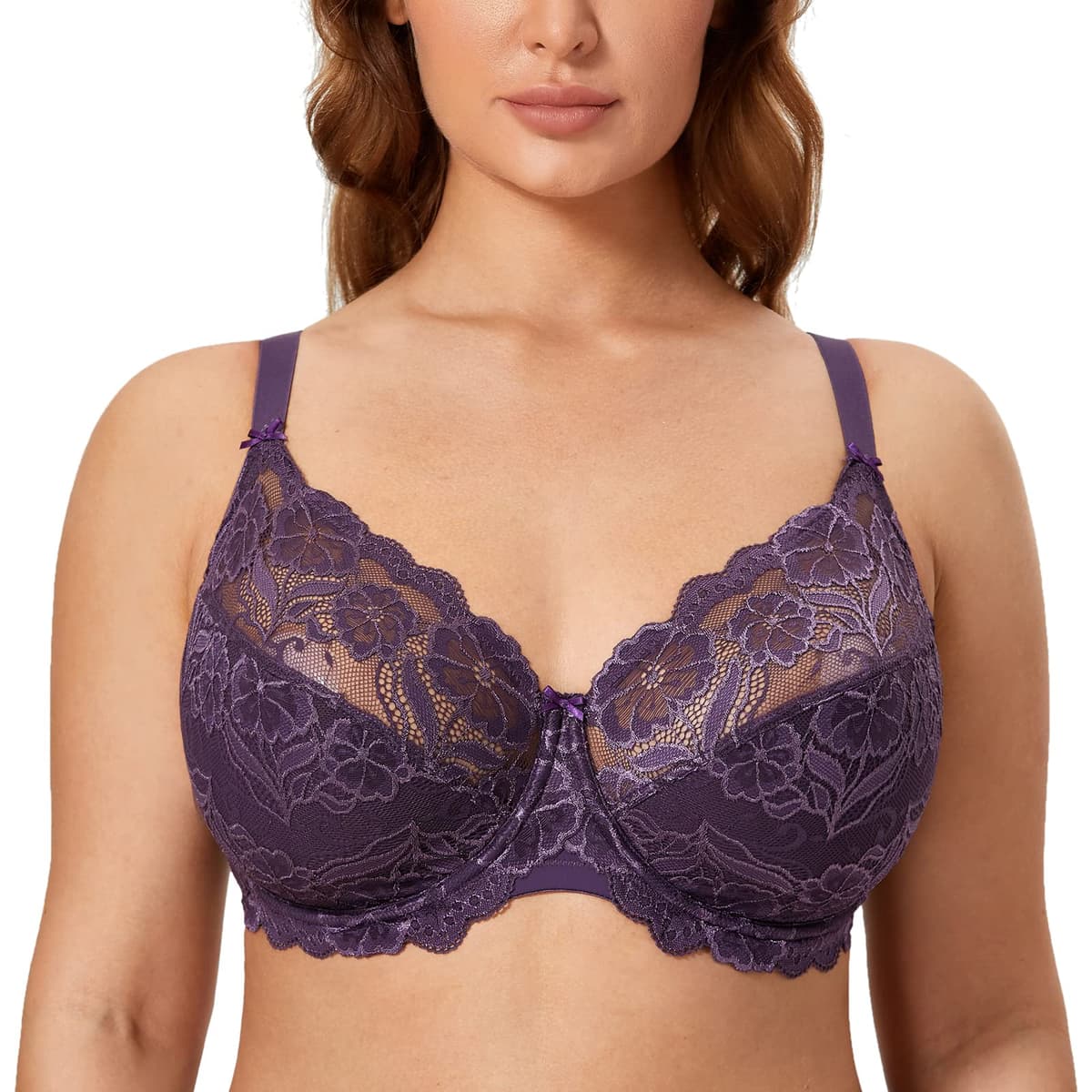 Delimira Women's Full Coverage Non-Foam Floral Lace Plus Size Underwired Bra — view 7