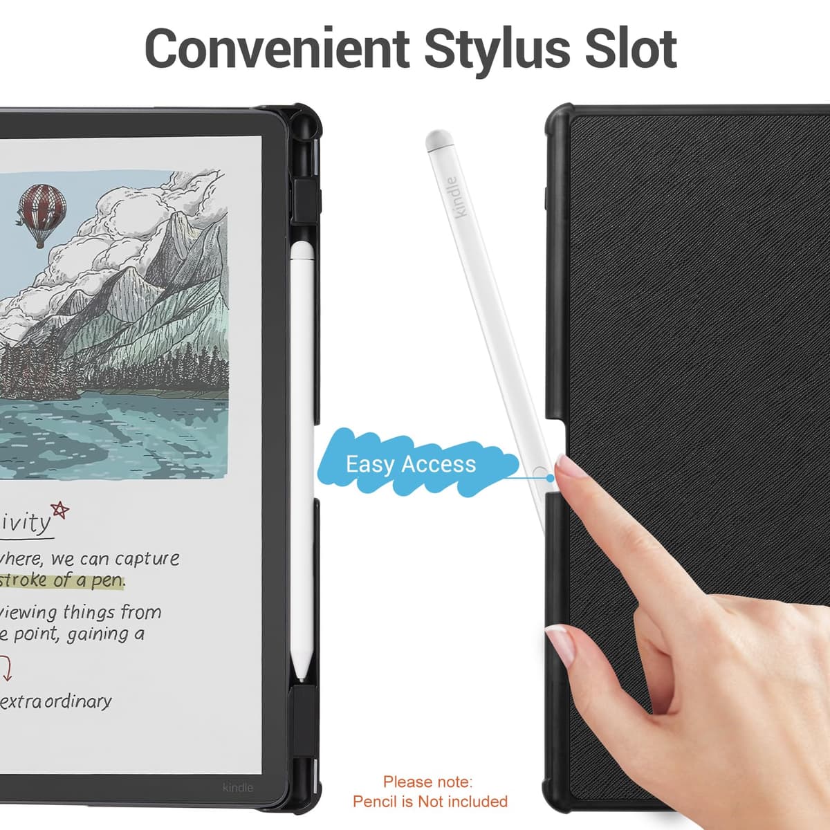 CoBak Case for 11" Kindle Scribe 3rd Generation 2026, Kindle Scribe Colorsoft - All New PU Leather Cover with Auto Sleep Wake, Pen Holder for Scribe 11" 2026 Released, Black — view 4