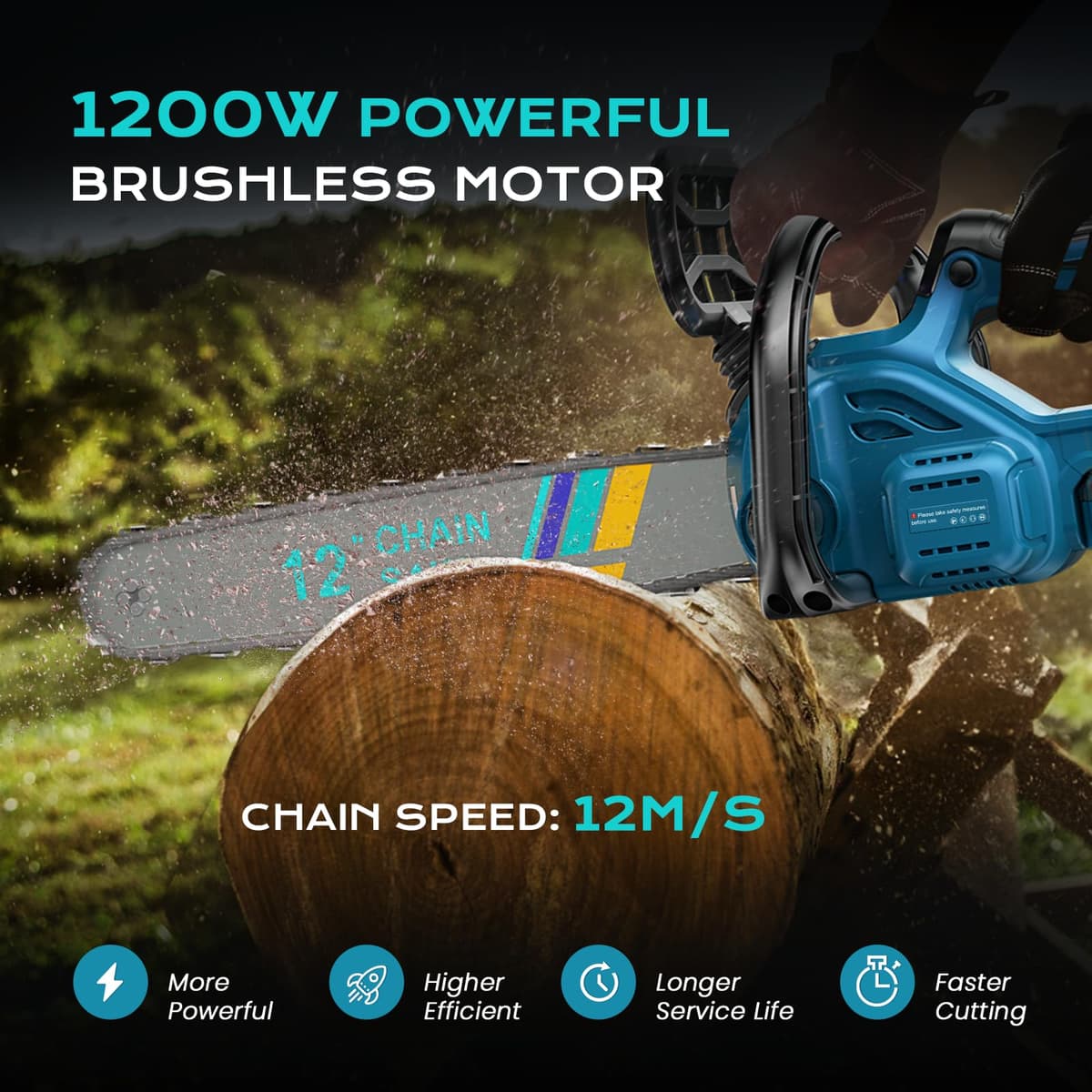 Motosierra sin escobillas de 12 pulgadas compatible con baterías Makita, sierra de jardín eléctrica inalámbrica con 2 baterías de 4Ah y cargador, lubricación automática, para jardín y corte de madera — view 3