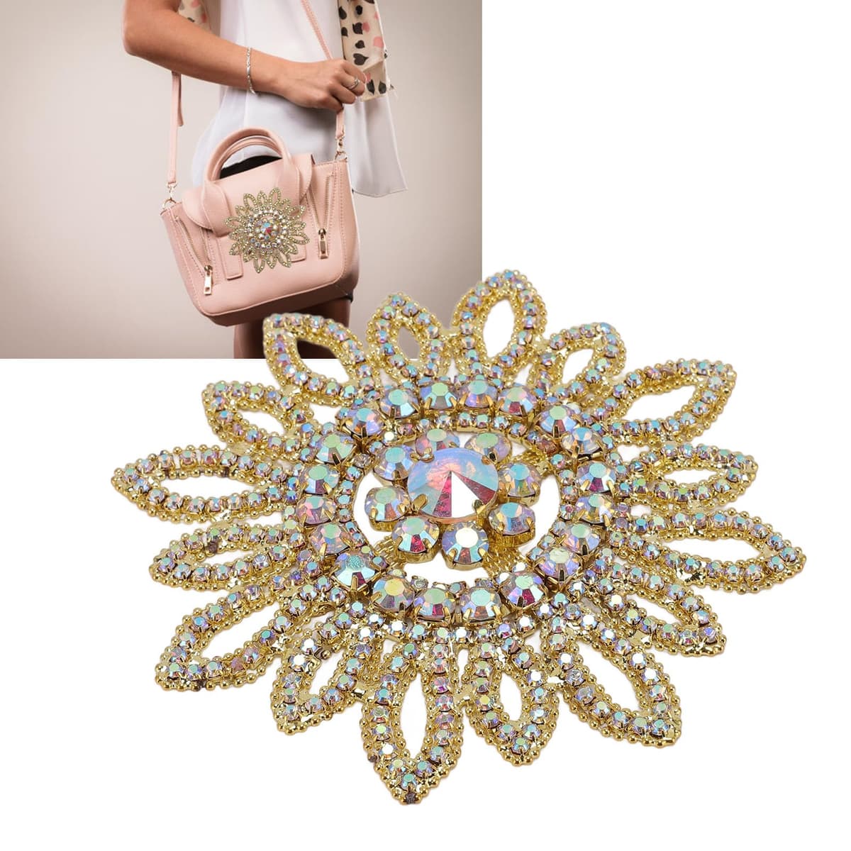 Glass Rhinestone Sunflower Round Flower Shape Decor with Circular Stereoscopic Appearance, Dazzling Brilliance for Clothing Shoe Bag Jewelry Decoration — view 3