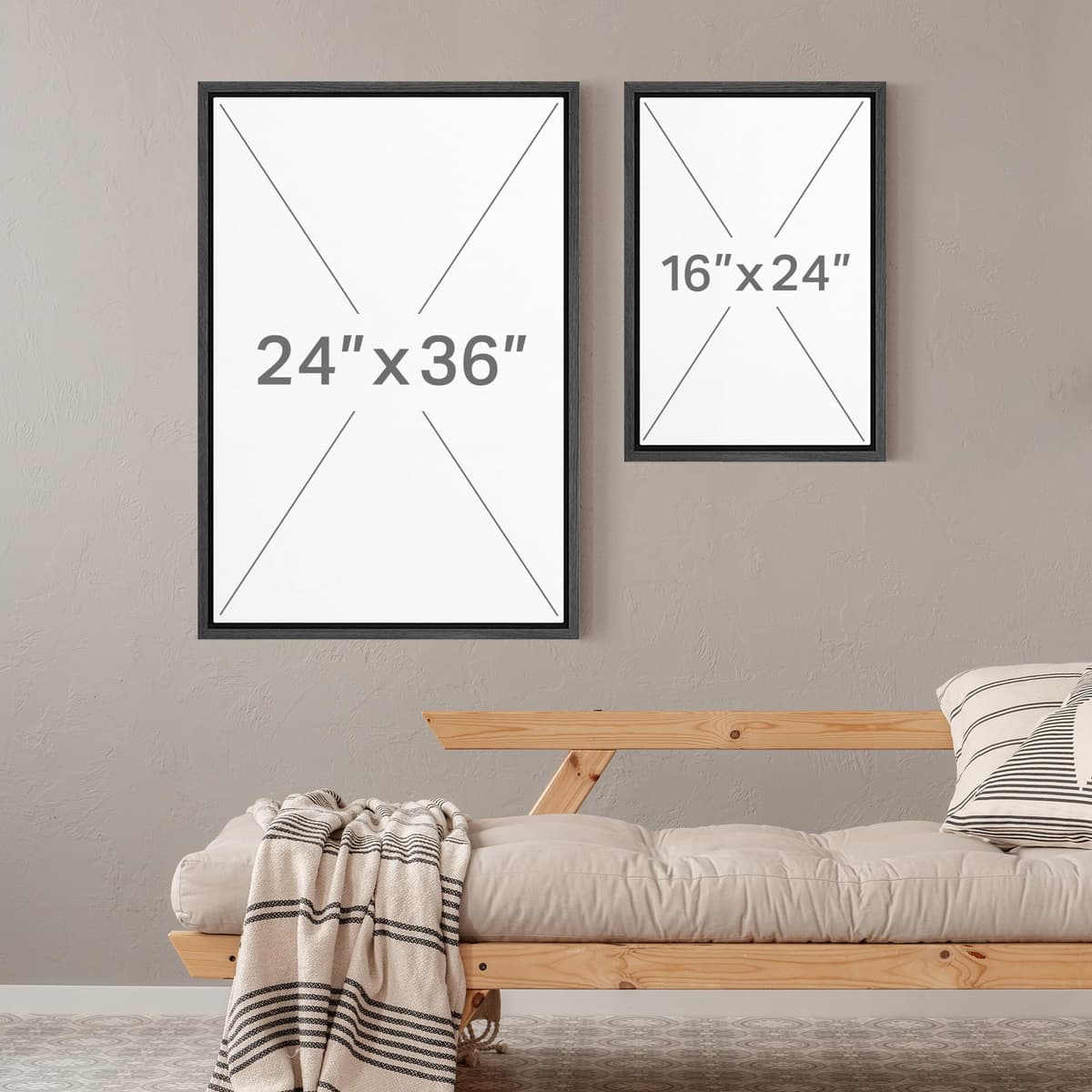 MUDECOR Framed Canvas Print Wall Art Monochromatic Gradient Abstract Minimalist Gray Illustrations Modern Art Decorative Bohemian Colorful Chic for Living Room, Bedroom, Office - 16"x24"x2 Black — view 6