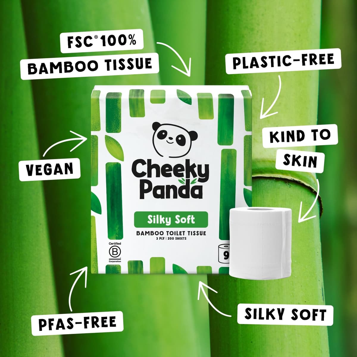 The Cheeky Panda Bamboo Toilet Paper – 9 Rolls of Toilet Paper | Plastic Free Packaging and Sustainable Toilet Tissue | 100% Compostable — view 2