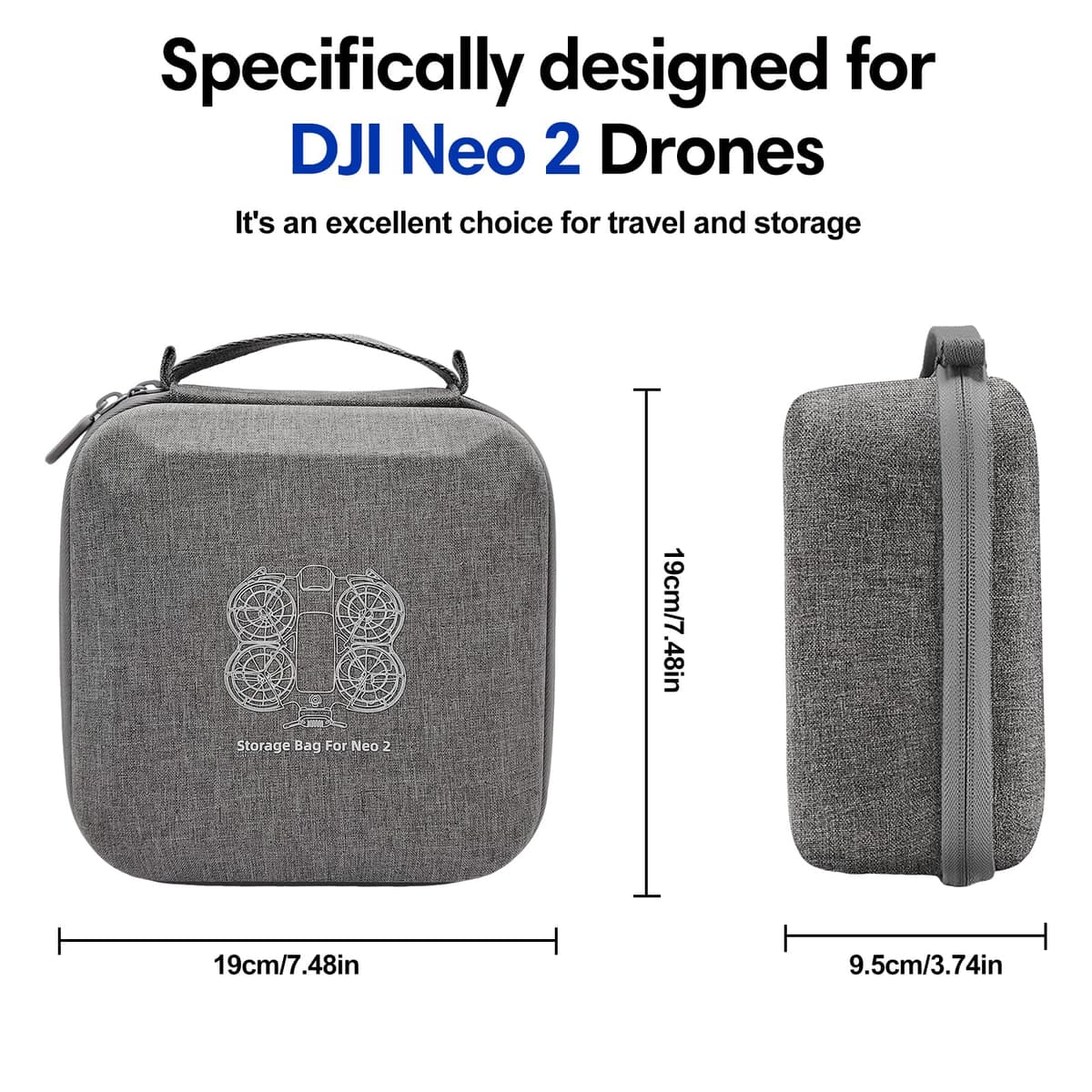 Neo 2 bolsa, carcasa dura portátil para DJI Neo 2 Drone, Maleta Drones Accesorios para DJI Neo 2, Gris Bolsa Estuche Portátil Ligero y Compacto — view 2