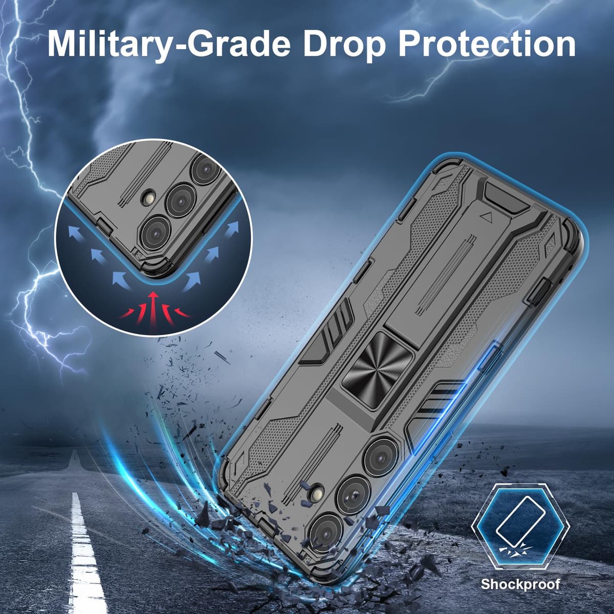 Funda para CMF Phone 2 Pro, Carcasa Antigolpes con Soporte anular metálico, Case Protectora de Grado Militar, Negro — view 434
