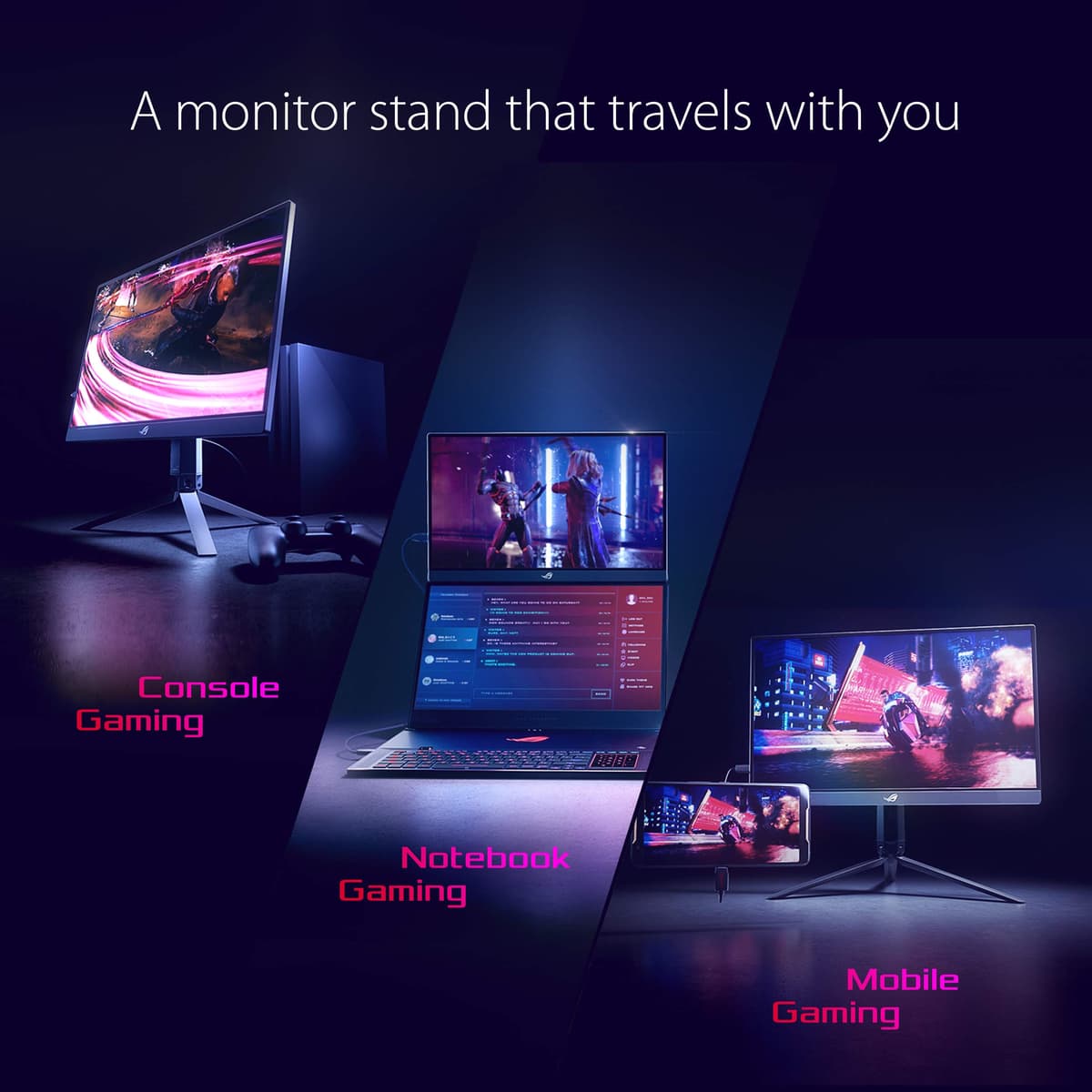 ASUS ROG Strix 17.3" 1080P Portable Gaming Monitor (XG17AHP)-FHD, IPS, 240Hz, Adaptive-Sync, Built-in Battery, ROG Bag, Tripod Stand, USB Type-C, Micro HDMI for Laptop, PC, Console, 3-Year Warranty — view 3