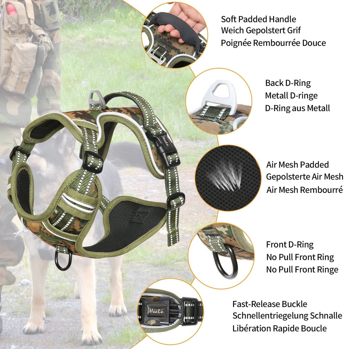 HEELE Dog Harness Medium No Pull Dog Vest Harness with Soft Handle Reflective Pet Harness for Outdoor Training Walking, Black, M — view 217
