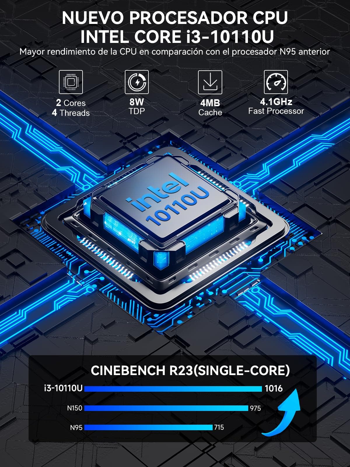 GMKtec G3 Pro Mini PC, 16 GB RAM 256 GB SSD M.2 Intel i3-10110U 4,1 GHz Mini Ordenador de Escritorio con Soporte VESA para Oficina, hogar, Empresa, HTPC, Proxmox, Doble Pantalla 4K, WiFi 5 — view 3