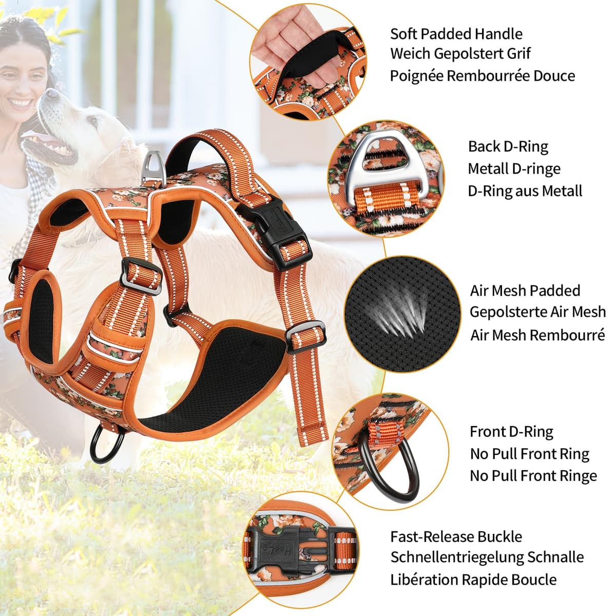 HEELE Dog Harness Medium No Pull Dog Vest Harness with Soft Handle Reflective Pet Harness for Outdoor Training Walking, Black, M — view 61