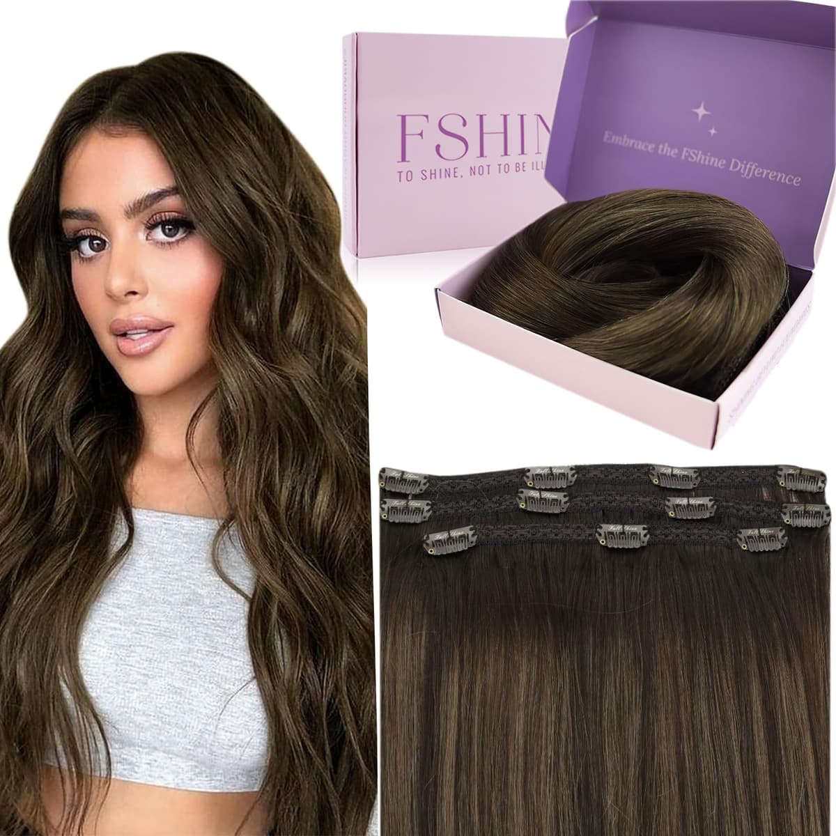 Fshine Clip in Hair Extensions Human Hair Copper Hair Extensions 18 Inch 120 g 7 pcs Color 330 Natural Straight Hair Extensions for Women Real Human Hair — view 72
