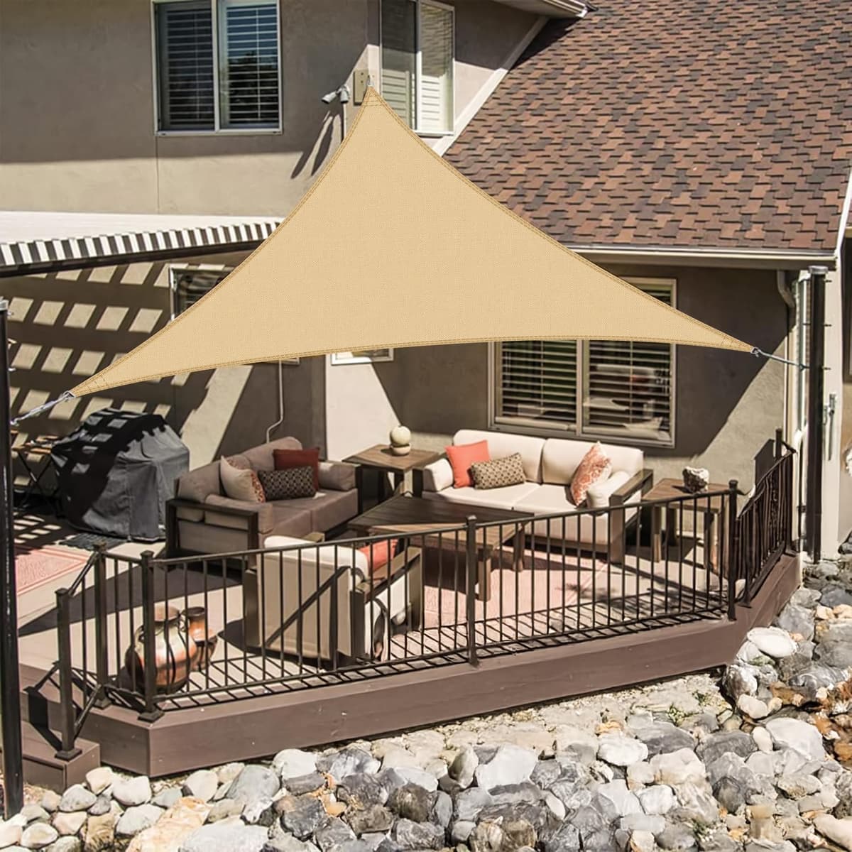 LOVE STORY Toldo Vela de Sombra Impermeable Triangular 3x3x3m Protección Rayos UV PES Toldos para Patio, Exterior Terrazas, Jardín, Balcon (Crema) — view 18